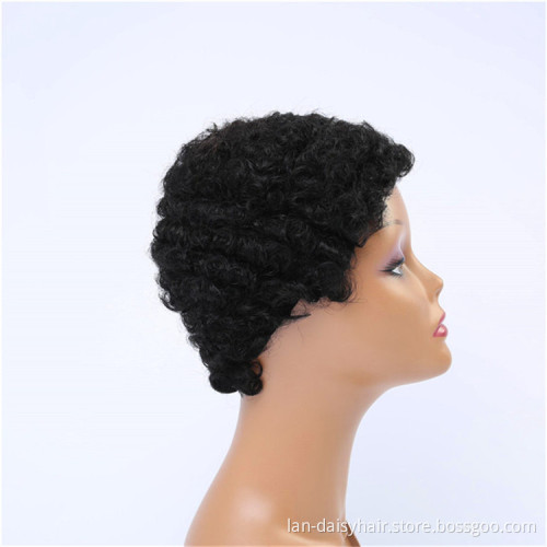 Wholesale Natural Color Cuticle Aligned Unprocessed Brazilian Virgin Remy Human Hair Short Curly Hair Wigs